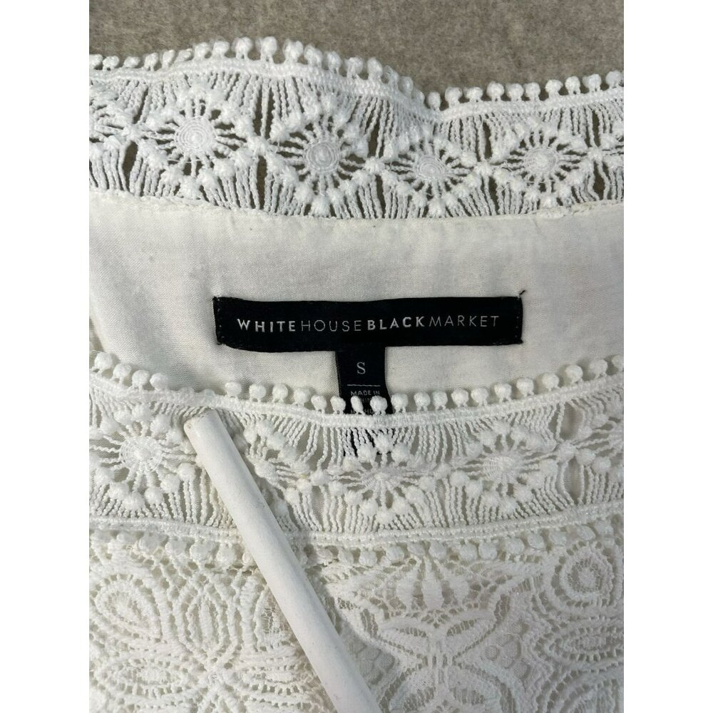 White House Black Market Lined White Lace Top Chiffon Ruffle Sleeves Sze S - Picture 16 of 16